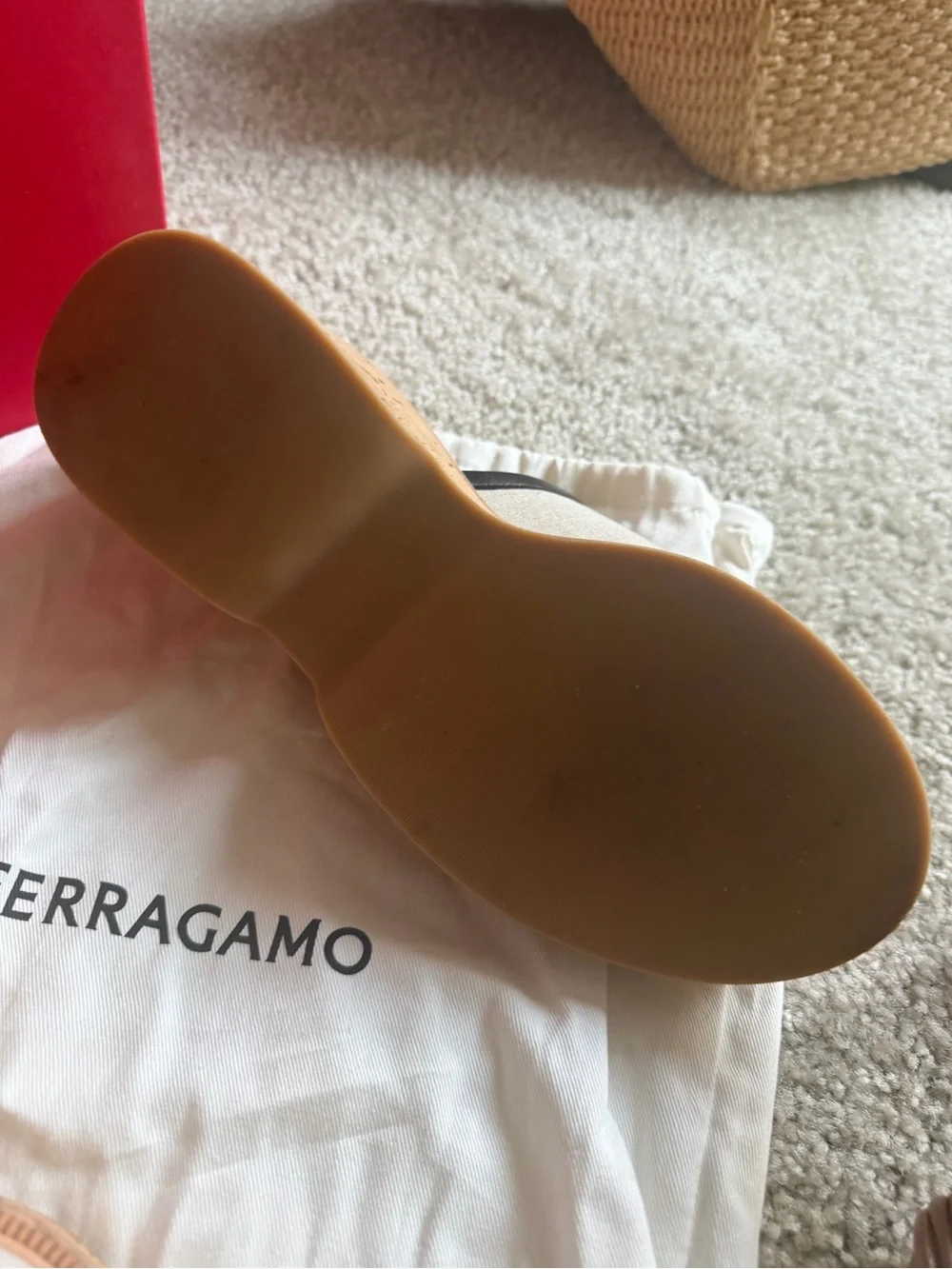 Salvatore Ferragamo Beige and Black Canvas Espadrille Wedge Slides